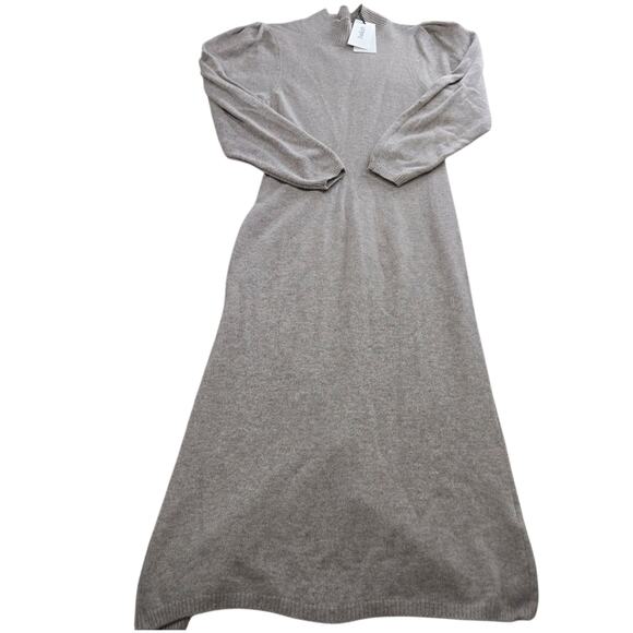 ba&sh Felicity Beige Wool Blend Knit Puff Sleeve Midi Sweater Dress Size Large - Picture 14 of 14